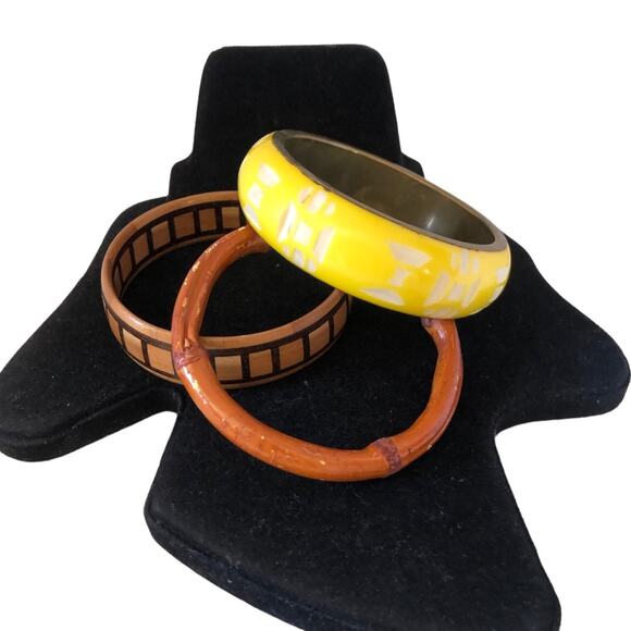 Bohemian Three Yellow White, Brown Black, Brown Bangle Bracelets - Picture 1 of 16